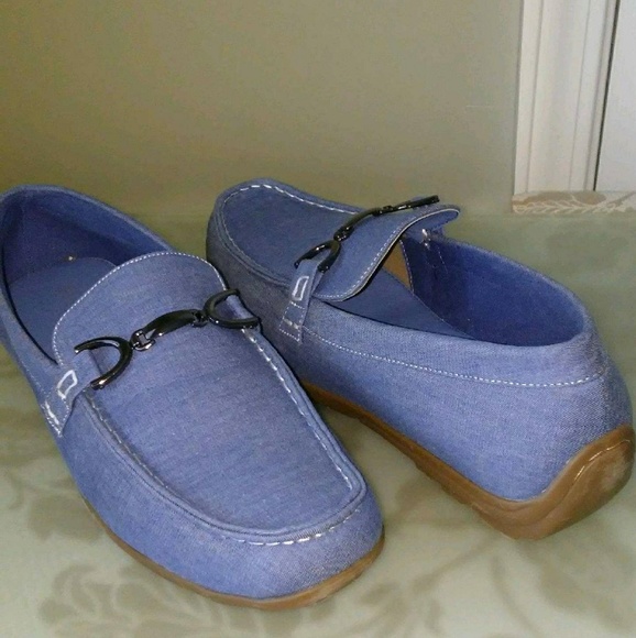 Men's Denim/Tan Casual Shoes w/Pewter Buckle - Picture 2 of 4